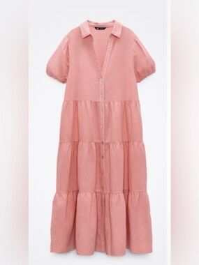 Zara Midi Linen Tiered Dress